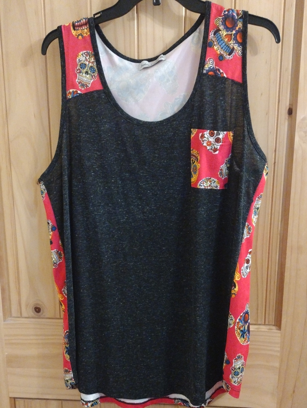 Women’s Black Tank Top with Red Sugar Skull Accents